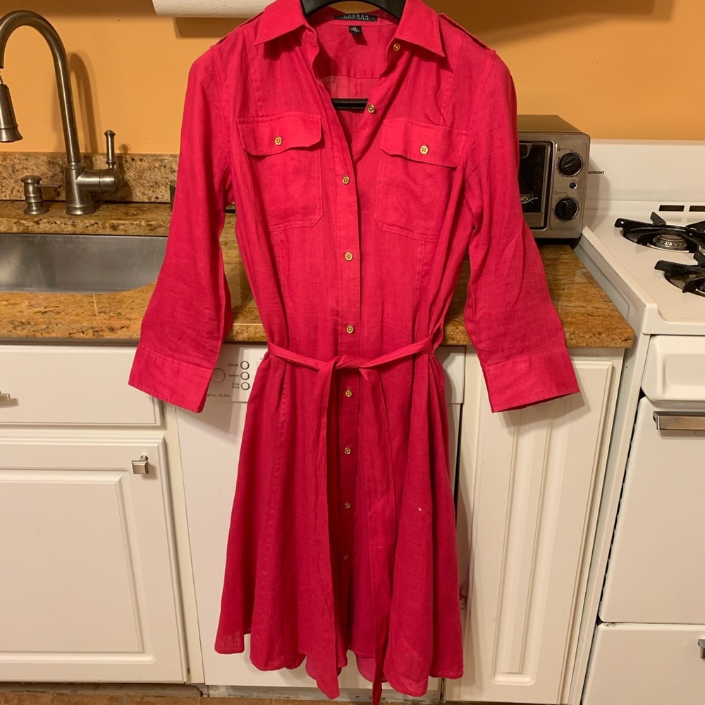 🔥Lauren Ralph Lauren 100% Linen Preppy Dress Sz M